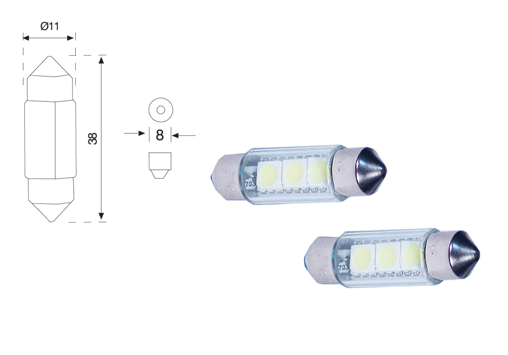 LED CANBUS AMPOULES 12V C5W 38X11MM (BLISTER 2 PCS)