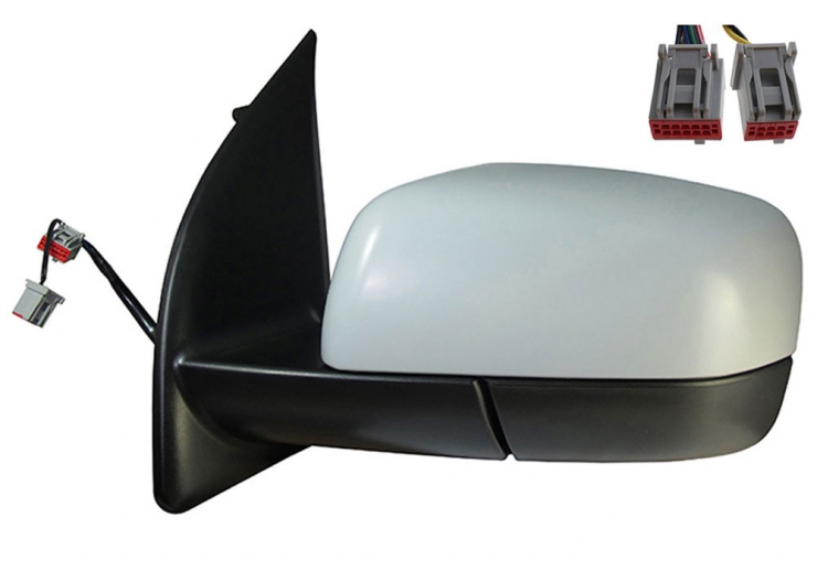 Rétroviseur électrique gauche, convexe, chauffant, apprêté, sonde, courtoisie, mémoire (12 broches)