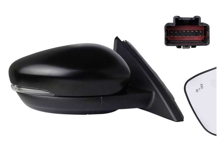 Rétroviseur électrique droit, convexe, chauffant, apprêté, rabattable, avec feu clignotant, courtoisie, mémoire, side (15 broches)