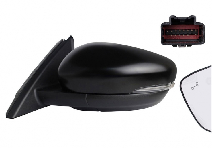 Rétroviseur électrique gauche, convexe, chauffant, apprêté, rabattable, avec feu clignotant, courtoisie, mémoire, side (15 broches)