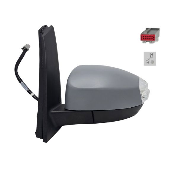 Rétroviseur électrique gauche, asphérique, chauffant, apprêté, rabattable, avec feu clignotant, courtoisie, side (10 broches)