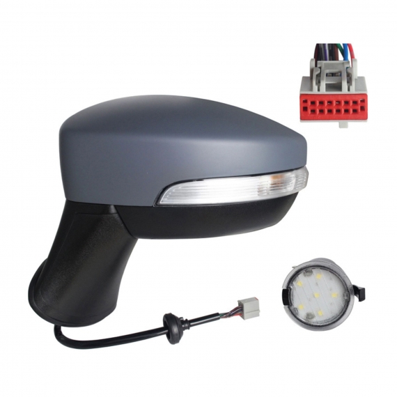 Rétroviseur électrique gauche, apprêté, asphérique, chauffant, rabattable, avec feu clignotant, courtoisie (10 broches)