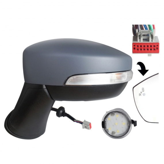 Rétroviseur électrique gauche, apprêté, convexe, chauffant, rabattable, avec feu clignotant, courtoisie, side (12 broches) (Depuis 2019)