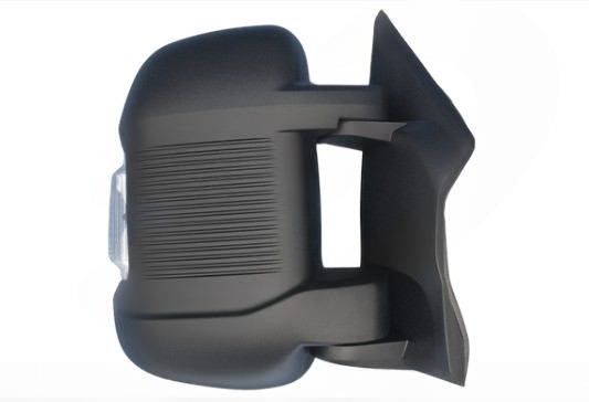 Rétroviseur électrique droit, convexe, chauffant, avec feu clignotant, gravé, antenne numérique et rabattable électriquement. Bras court