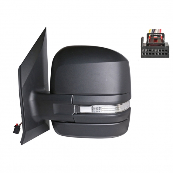 Rétroviseur électrique gauche, convexe, chauffant, avec feu clignotant (bras court) (6 broches)