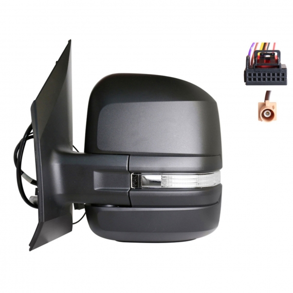 Rétroviseur électrique gauche, convexe, antenne, chauffant, avec feu clignotant (bras court) (6 broches)
