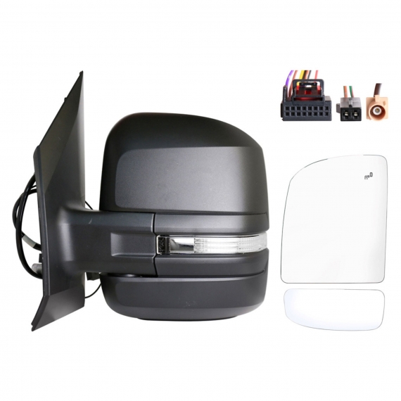 Rétroviseur électrique gauche, convexe, antenne, chauffant, rabattable, avec feu clignotant, side (bras court) (8 et 2 broches)