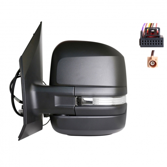 Rétroviseur manuel gauche, convexe, antenne, avec feu clignotant (bras court) (6 broches)