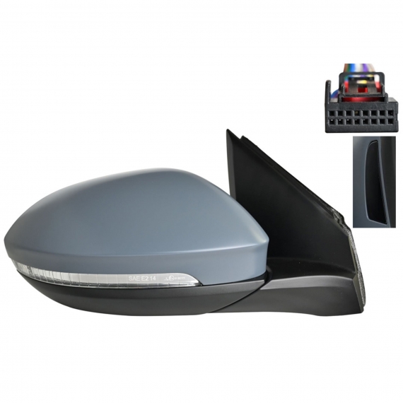 Rétroviseur électrique droit, convexe, chauffant, apprêté, rabattable, avec feu clignotant, courtoisie, mémoire, side (15 broches)