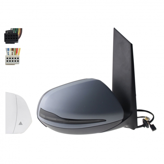 Rétroviseur électrique droit, asphérique, chauffant, apprêté, rabattable, avec feu clignotant, courtoisie, noir, side (6 et 10 broches)