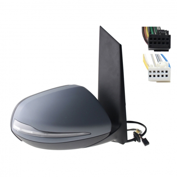 Rétroviseur électrique droit, asphérique, chauffant, apprêté, rabattable, avec feu clignotant, courtoisie, chromé (6 et 10 broches)