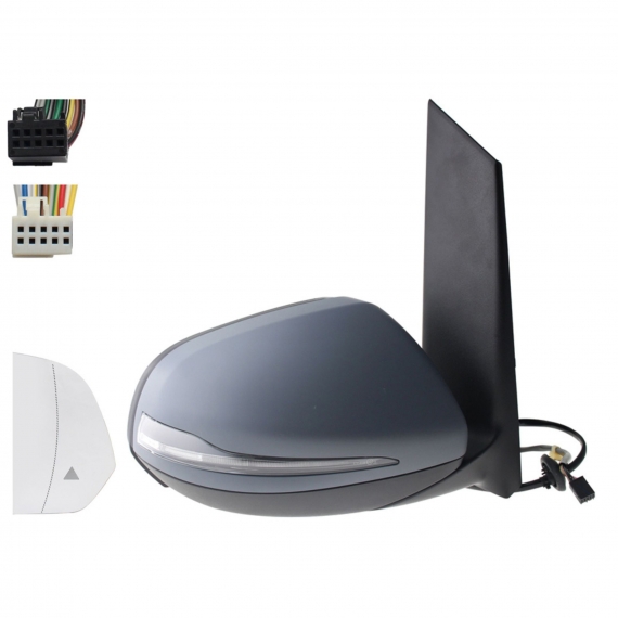Rétroviseur électrique droit, asphérique, chauffant, apprêté, rabattable, avec feu clignotant, courtoisie, mémoire, chromé, side (10 et 10 broches)