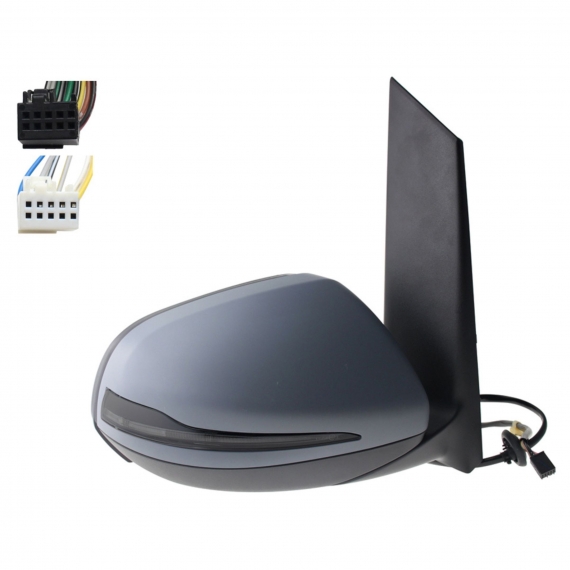 Rétroviseur électrique droit, asphérique, chauffant, apprêté, rabattable, avec feu clignotant, courtoisie, chromé, side (6 et 10 broches)