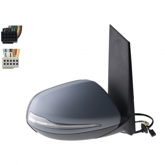 Rétroviseur électrique droit, asphérique, chauffant, apprêté, rabattable, avec feu clignotant, courtoisie, mémoire, chromé (10 et 10 broches)