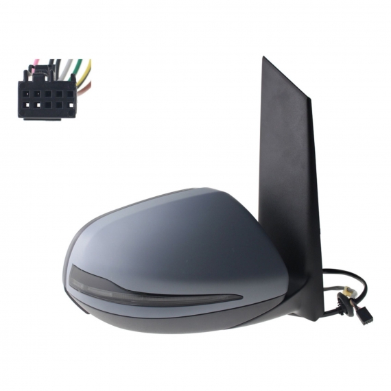 Rétroviseur électrique droit, asphérique, chauffant, apprêté, rabattable, avec feu clignotant, courtoisie, mémoire, noir (10 et 10 broches)