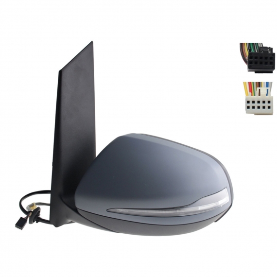 Rétroviseur électrique gauche, asphérique, chauffant, apprêté, rabattable, clignotant, courtoisie, mémoire, chromé (10 et 10 broches)