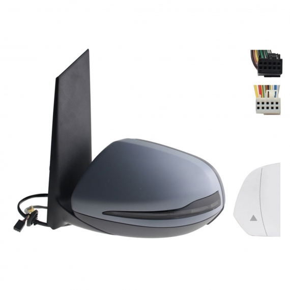 Rétroviseur électrique gauche, asphérique, chauffant, apprêté, rabattable, avec feu clignotant, courtoisie, mémoire, noir, side (10 et 10 broches)