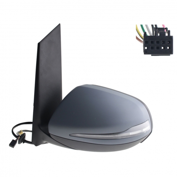 Rétroviseur électrique gauche, asphérique, chauffant, apprêté, rabattable, avec feu clignotant, courtoisie, chromé, side (6 et 10 broches)