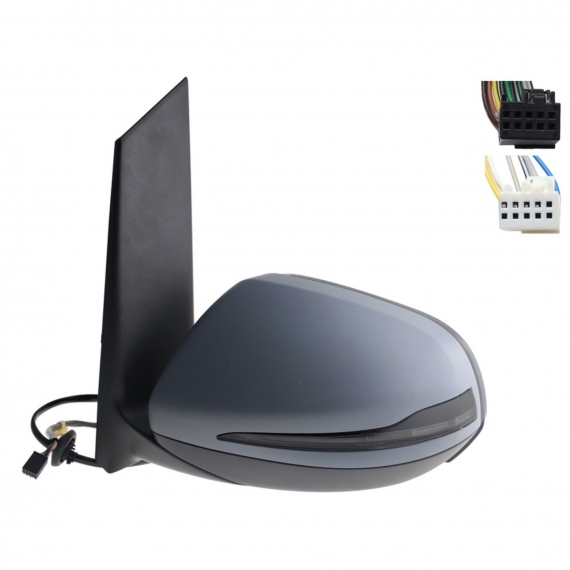 Rétroviseur électrique gauche, asphérique, chauffant, apprêté, rabattable, avec feu clignotant, courtoisie, noir, side (6 et 10 broches)