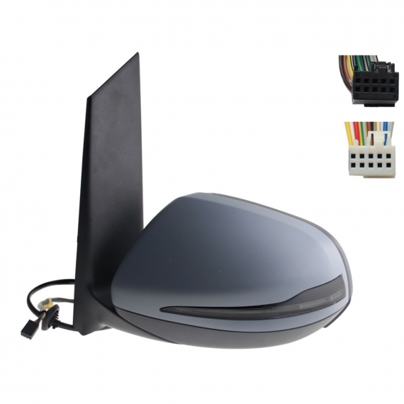 Rétroviseur électrique gauche, asphérique, chauffant, apprêté, rabattable, avec feu clignotant, courtoisie, mémoire, chromé, side (10 et 10 broches)