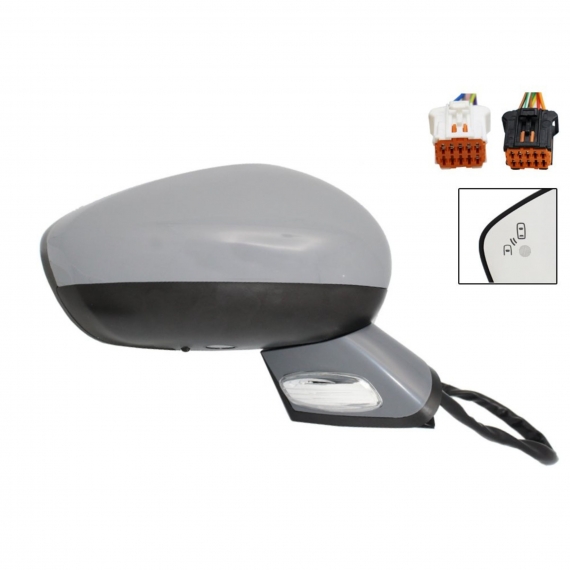 Rétroviseur électrique droit, convexe, apprêté, chauffant, rabattable, avec feu clignotant, courtoisie, mémoire, side, sonde (8 et 10 broches)