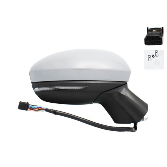 Rétroviseur électrique droit, asphérique, chauffant, apprêté, rabattable, avec feu clignotant, side, sonde (12 broches)