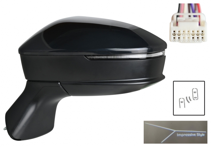 Rétroviseur gauche complet, électrique, en verre convexe, chauffant, non apprêté, avec clignotant et side assist (7 broches)