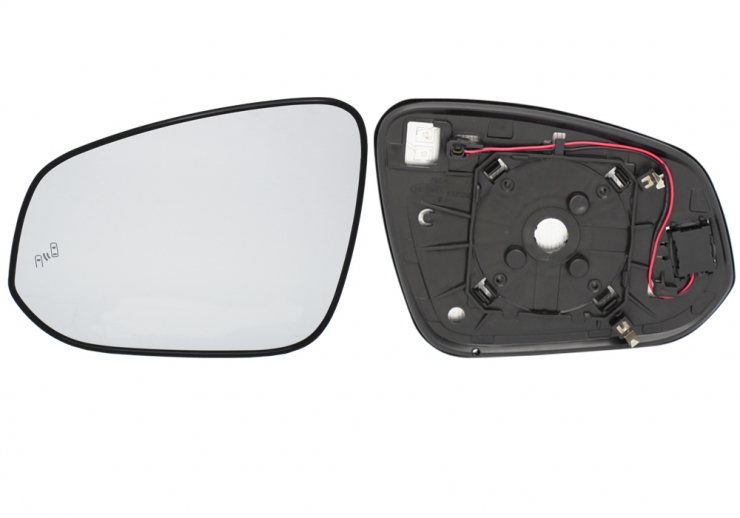 Rétroviseur gauche en verre + support, convexe, chauffant et avec side assist (2 broches)