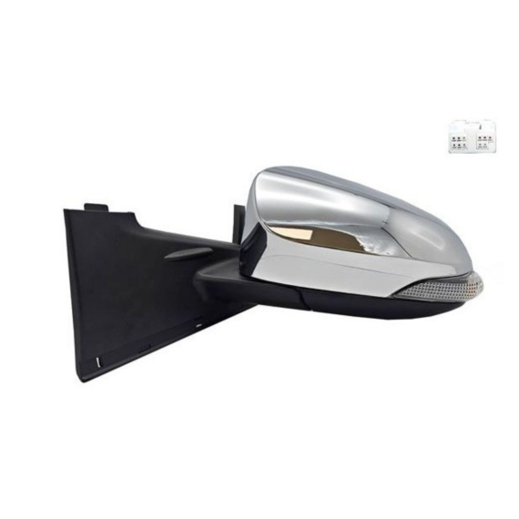 Rétroviseur électrique gauche, chromé, convexe, chauffant, rabattable, avec feu clignotant (9 broches)